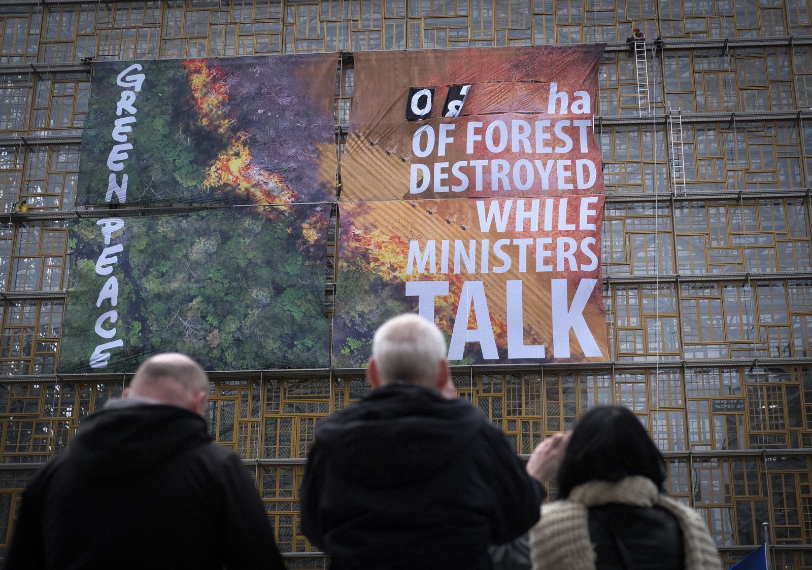 Greenpeace clama contra la deforestación durante una reunión de ministros de la UE